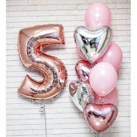 цифра фольга +фонтан из шаров